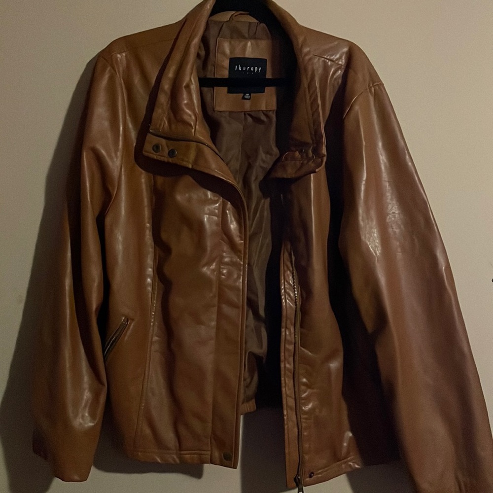 Brown faux leather long sleeve jacket